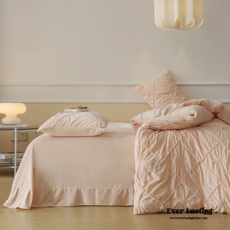 Boho Braided Velvet Bedding Set / Pink