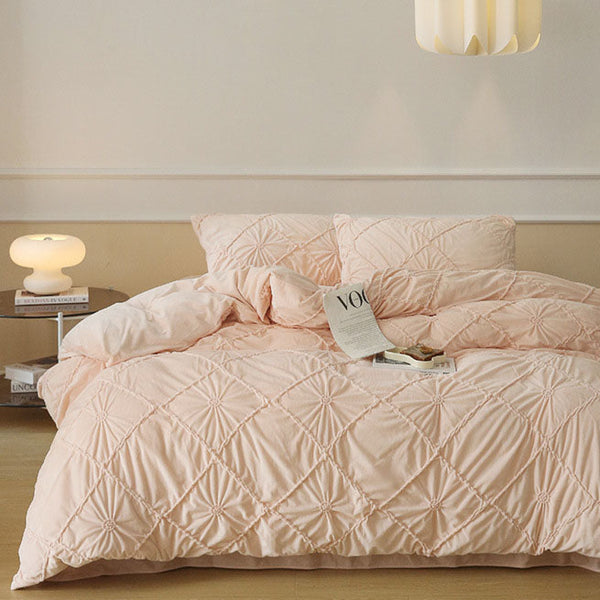 Boho Braided Velvet Bedding Set / Pink Small/Medium Fitted