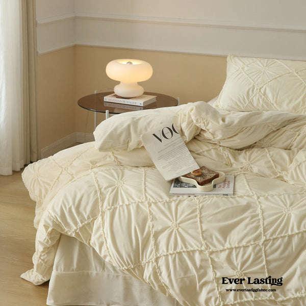Boho Braided Velvet Bedding Set / White