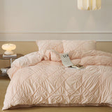 Boho Braided Velvet Bedding Set / White Pink Small/Medium Fitted