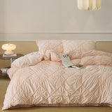 Boho Braided Velvet Bedding Set / White Pink Small/Medium Fitted