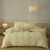 Boho Braided Velvet Bedding Set / White Yellow Small/Medium Fitted
