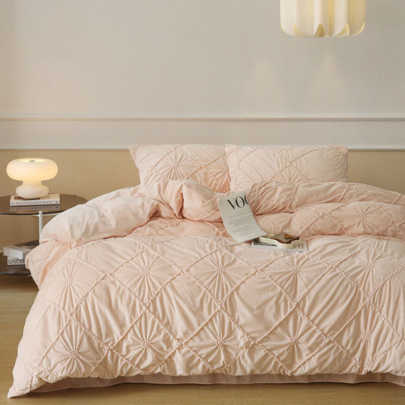 Boho Braided Velvet Bedding Set / Yellow Pink Small/Medium Fitted