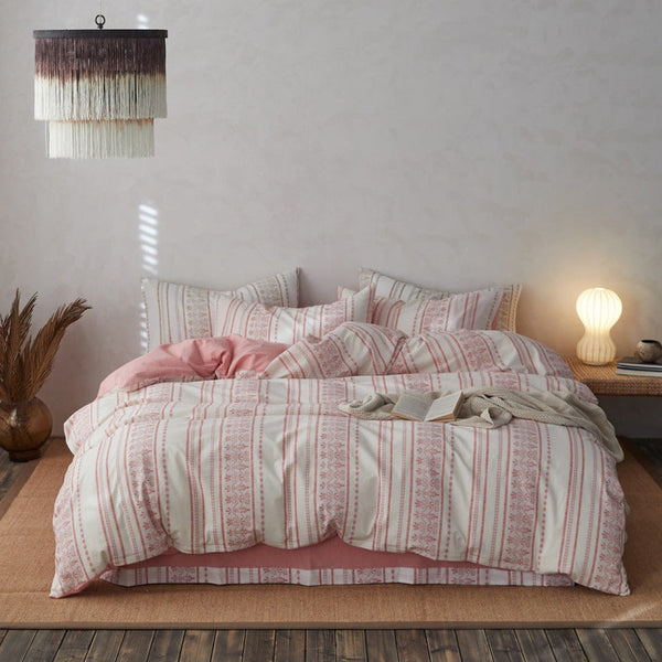 Boho Jacquard Cotton Bedding Bundle Pink / Medium Fitted