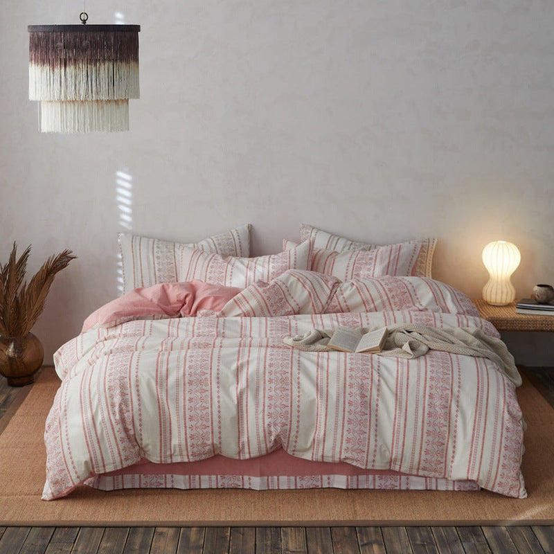 Boho Jacquard Cotton Bedding Set / Black Gray Pink Medium Fitted