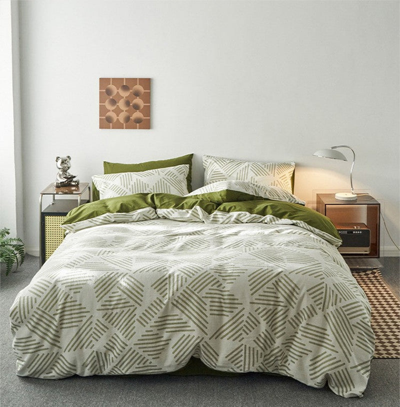 Boho Striped Bedding Bundle Green / Small Fitted