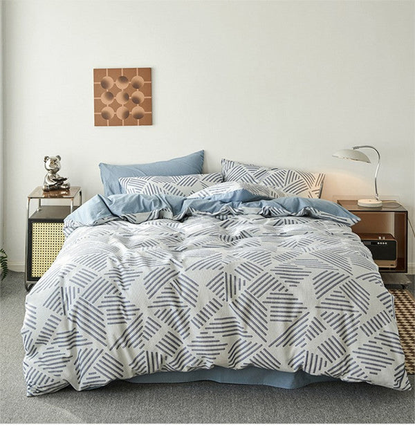 Boho Striped Bedding Set / Blue Small Fitted