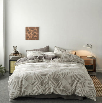 Boho Striped Bedding Set / Gray Small Fitted