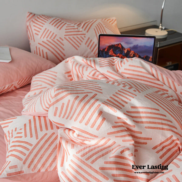 Boho Striped Bedding Set / Pink