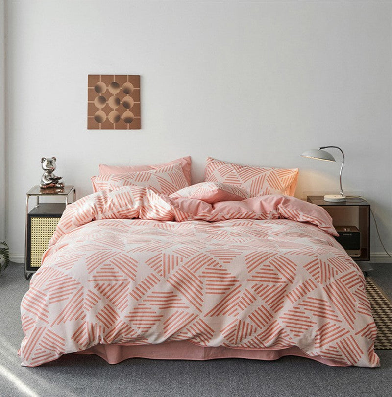 Boho Striped Bedding Set / Tan Pink Small Fitted