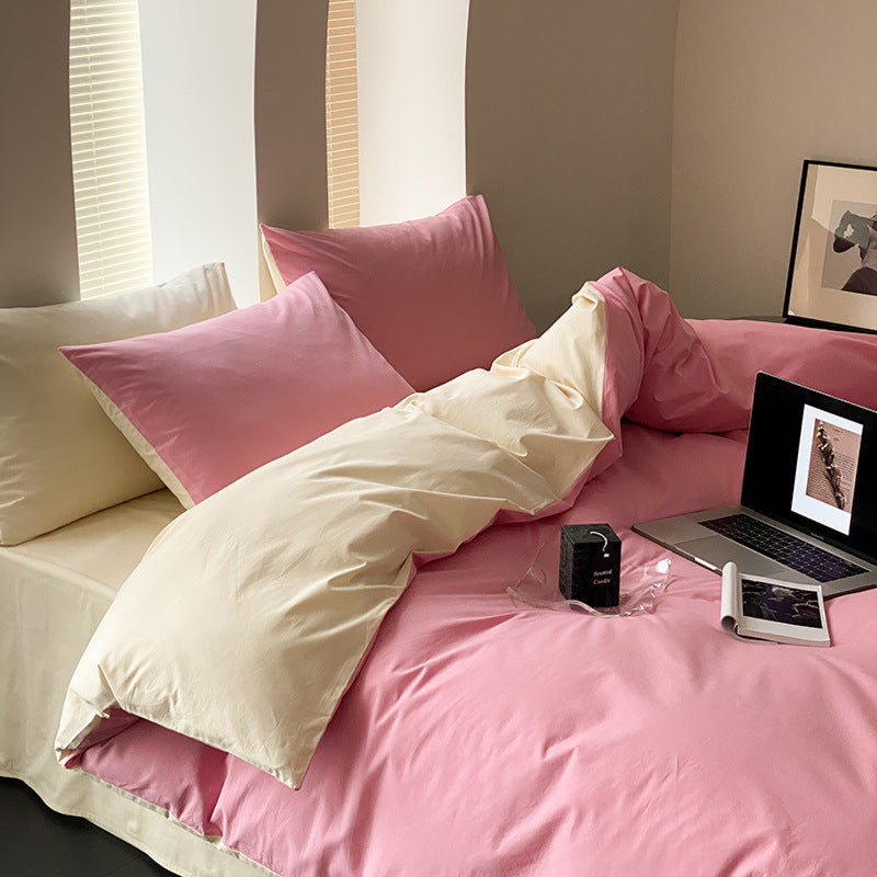 Bold Duo Reversible Bedding Set / Burnt Orange + Custard Pink Beige Small Flat