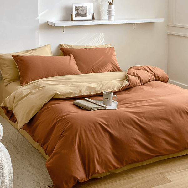 Bold Duo Reversible Bedding Set / Burnt Orange + Custard Small Flat