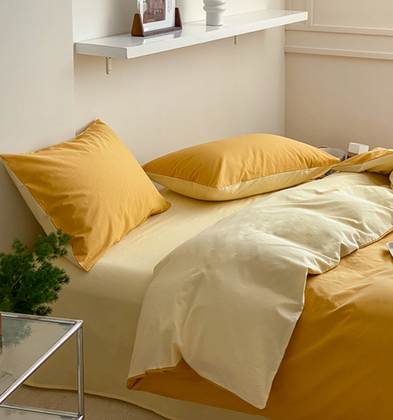 Bold Duo Reversible Bedding Set / Burnt Orange + Custard Yellow Pastel Small Flat