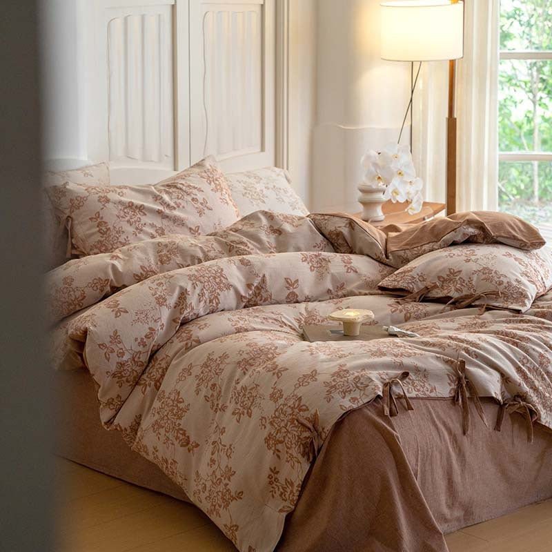  - Ever Lasting - Bonnie Ribbon Bow Tie Floral Bedding Set / Dark Gray - Bedding Set - Ever Lasting