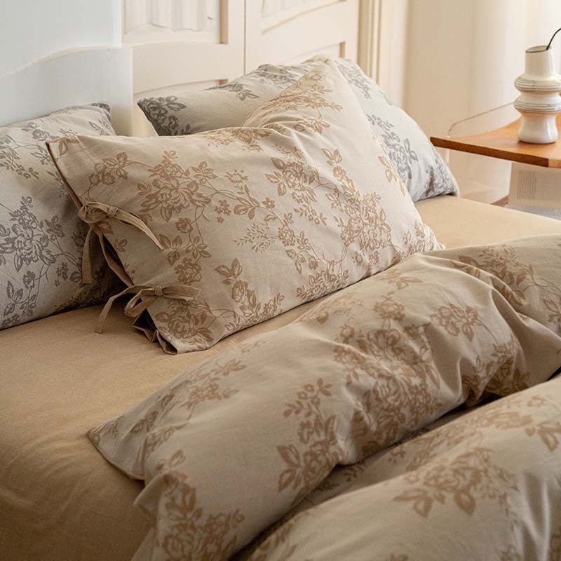  - Ever Lasting - Bonnie Ribbon Bow Tie Floral Bedding Set / Dark Gray - Bedding Set - Ever Lasting