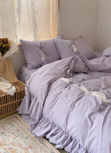 Bow Tie Ruffled Bedding Set / Yellow Purple Medium Flat