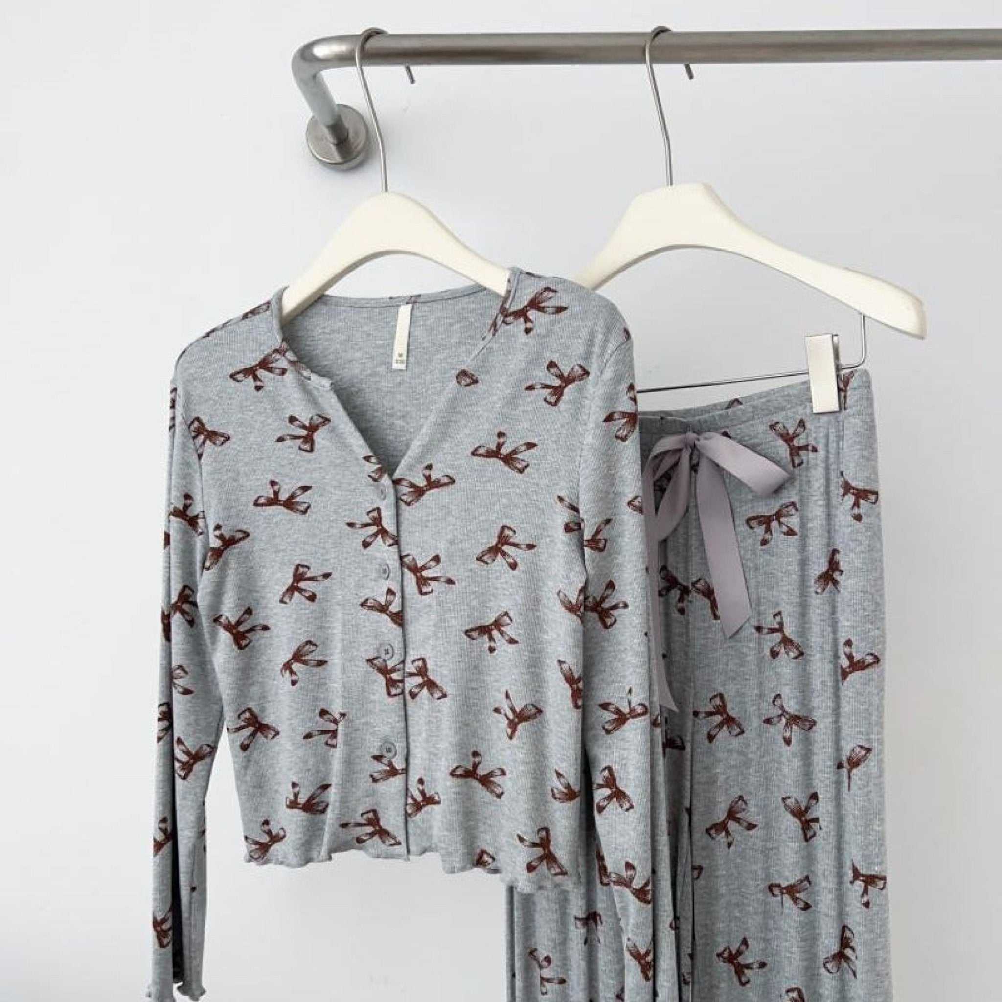 Bow V Neck Modal Pajama Set / Black - Ever Lasting