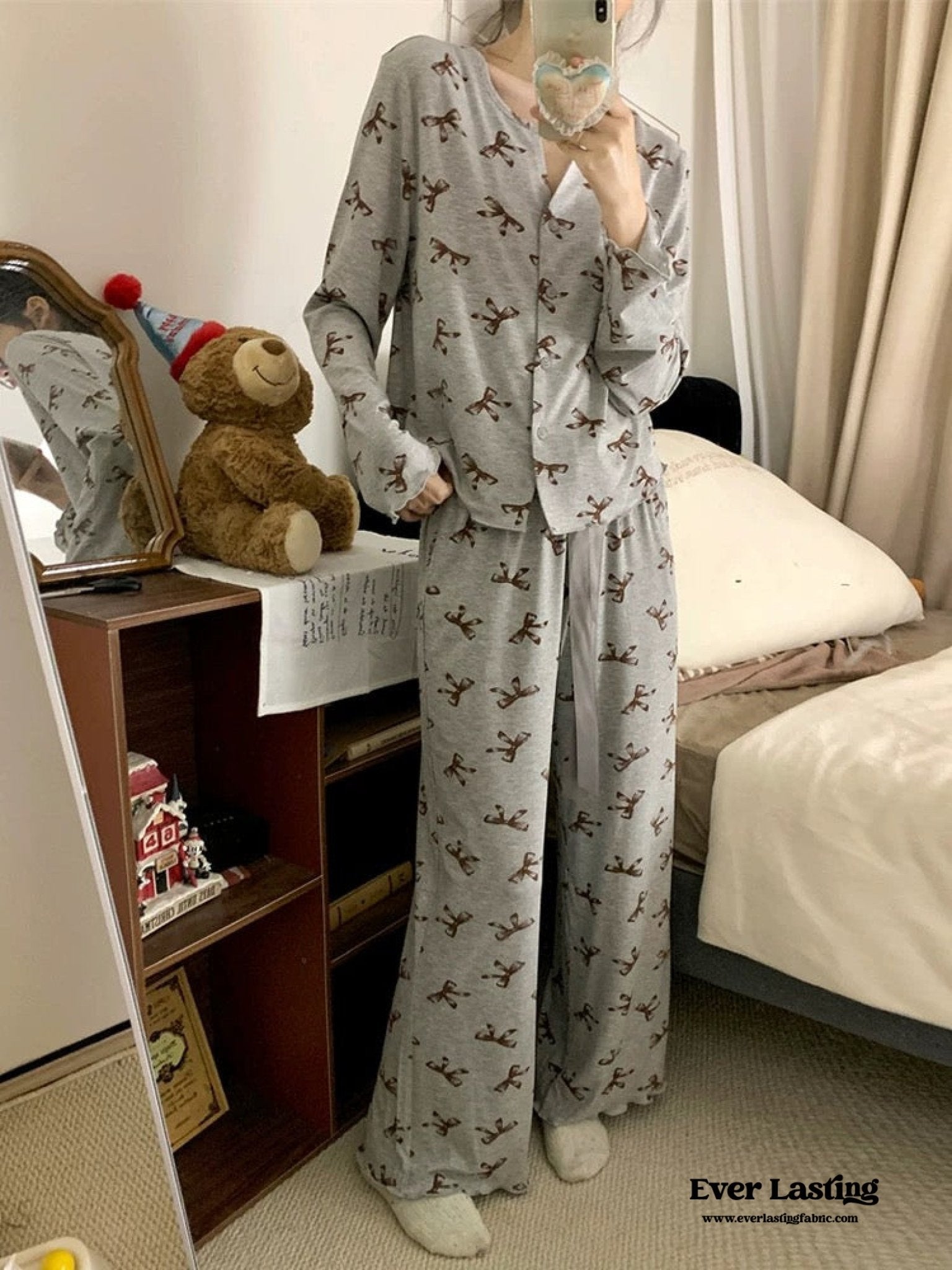 Bow V Neck Modal Pajama Set / Black - Ever Lasting