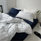 Breezy Stripe Washed Cotton Bedding Set + Dark Blue / Small Flat