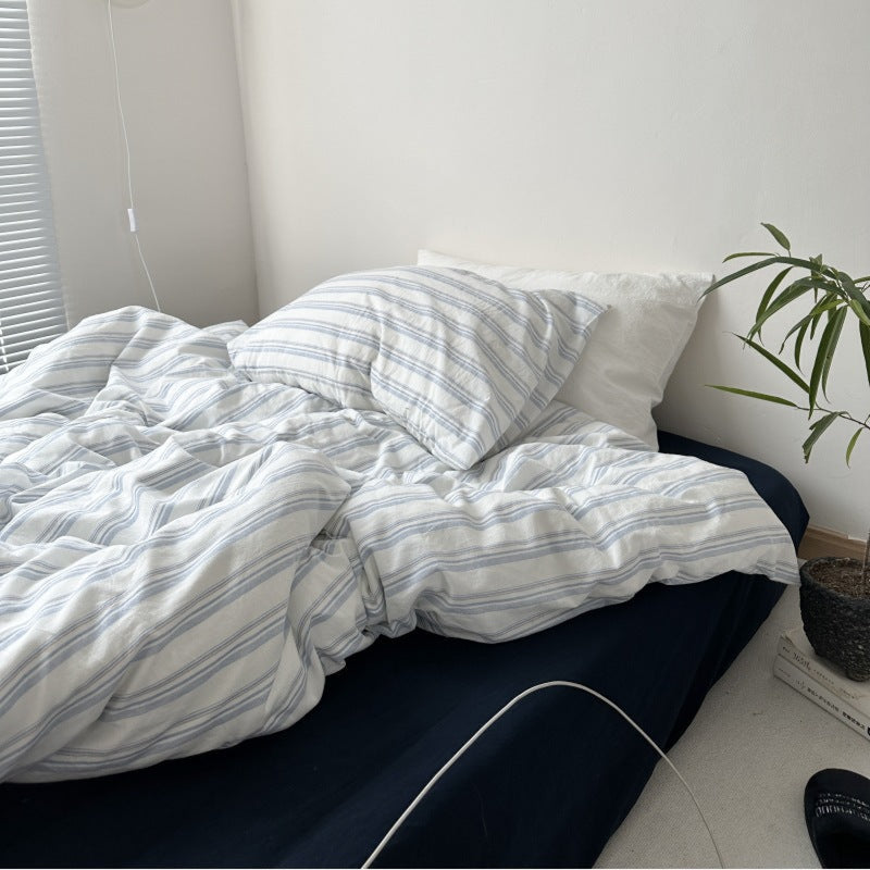 Breezy Stripe Washed Cotton Bedding Set + White / Small Flat