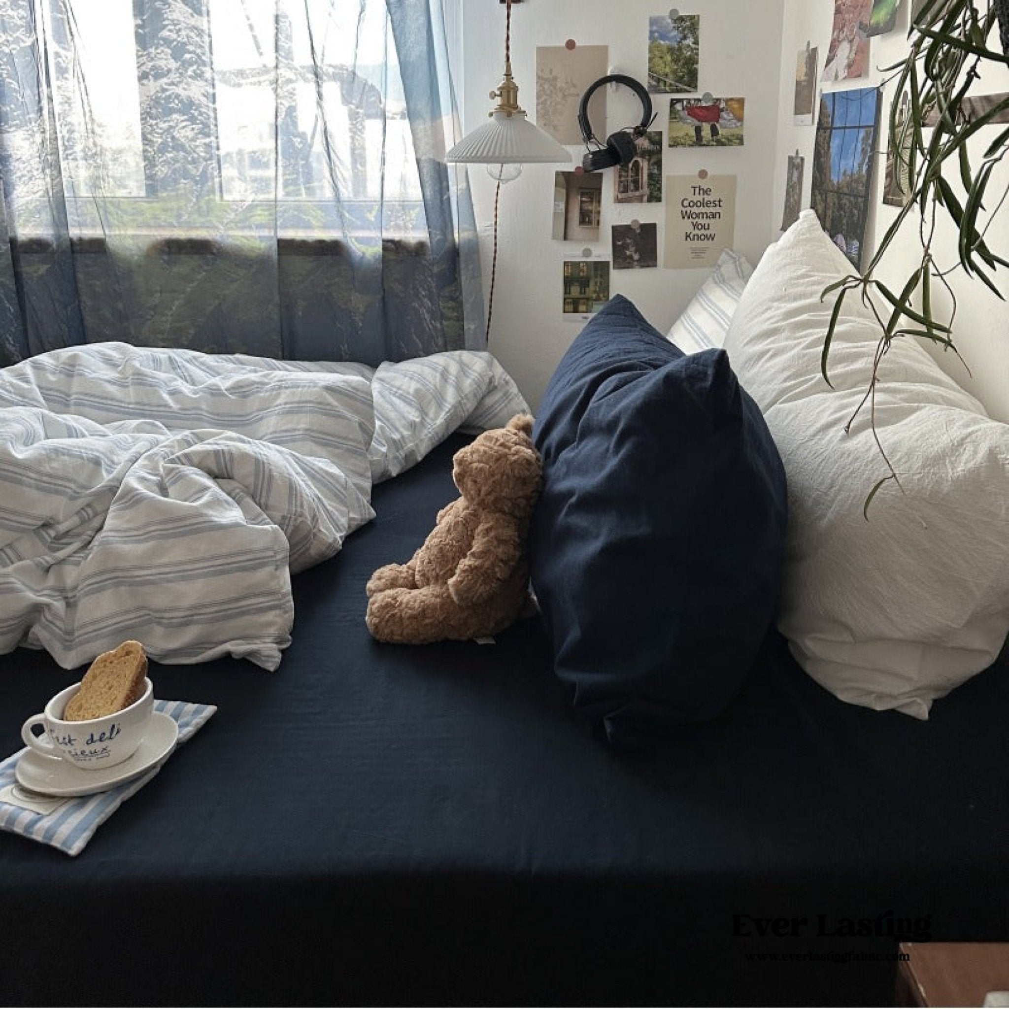 Breezy Stripe Washed Cotton Blue Bedding Set - Ever Lasting