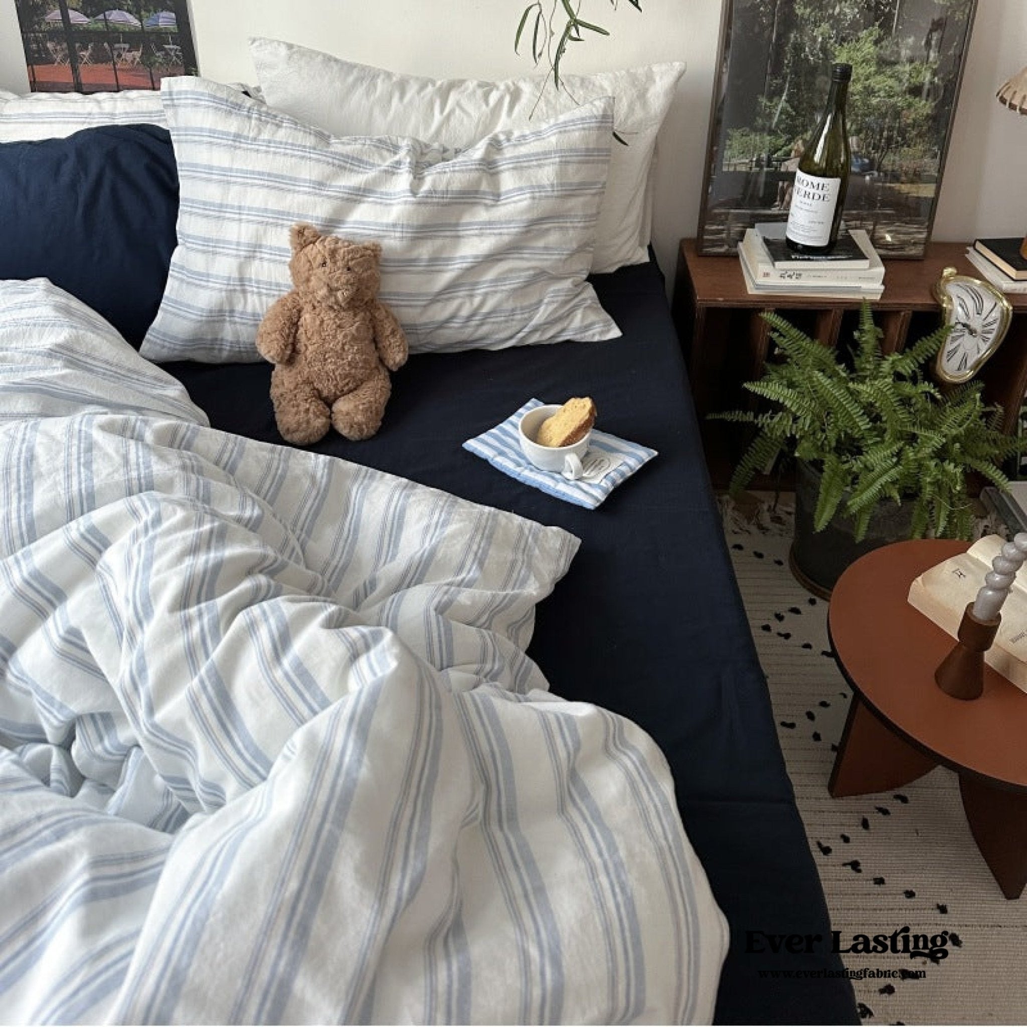  - Ever Lasting - Breezy Stripe Washed Cotton Blue Bedding Set - Bedding Set - Ever Lasting
