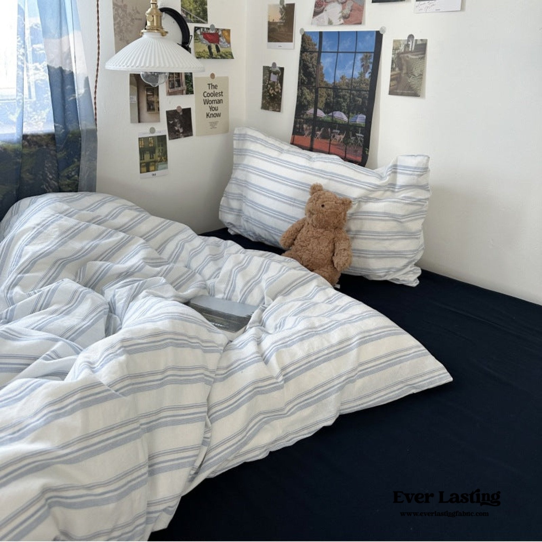  - Ever Lasting - Breezy Stripe Washed Cotton Blue Bedding Set - Bedding Set - Ever Lasting