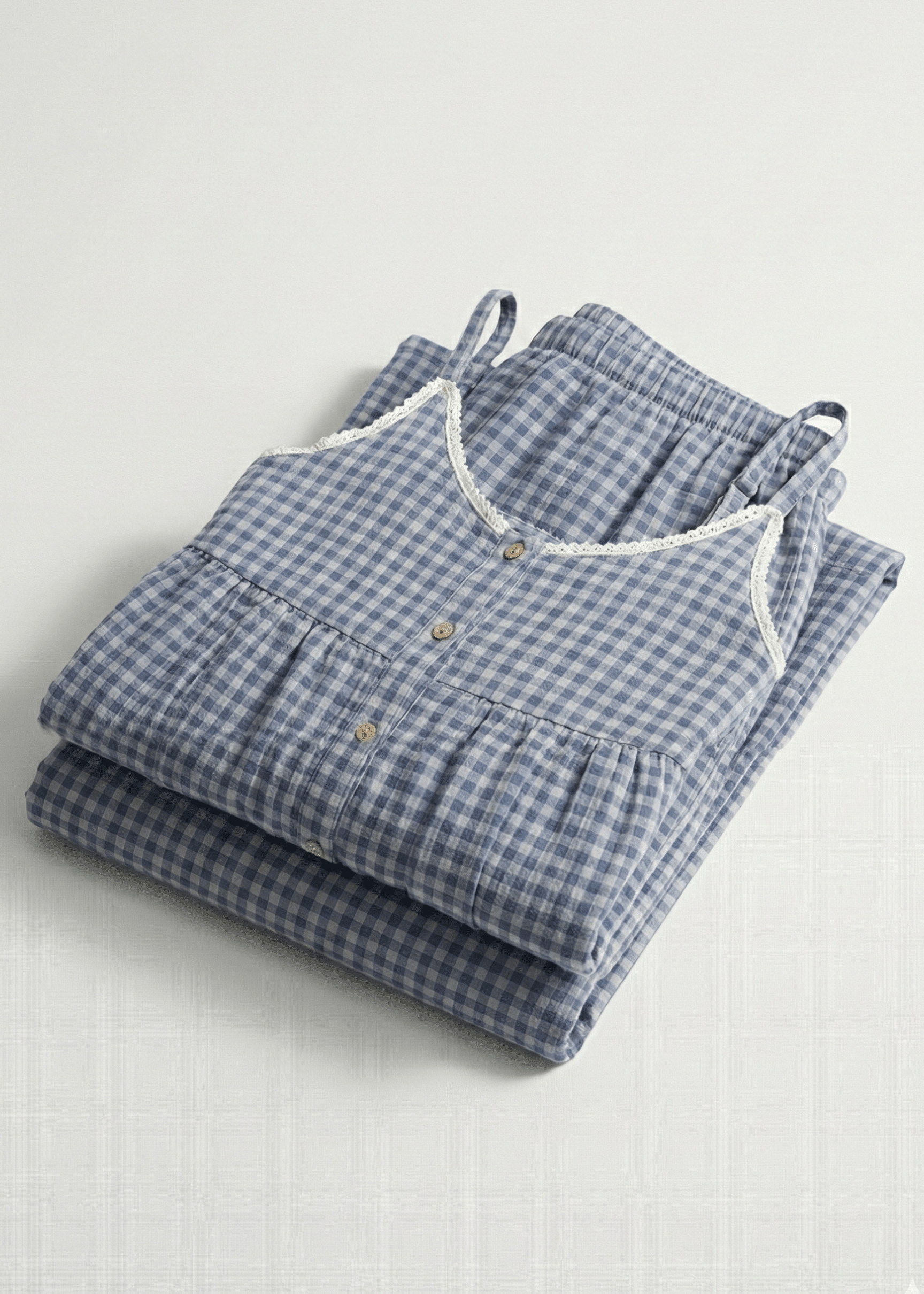  - Ever Lasting - Briony Gingham Sleeveless Pajama Set / Blue - Pajamas - Ever Lasting