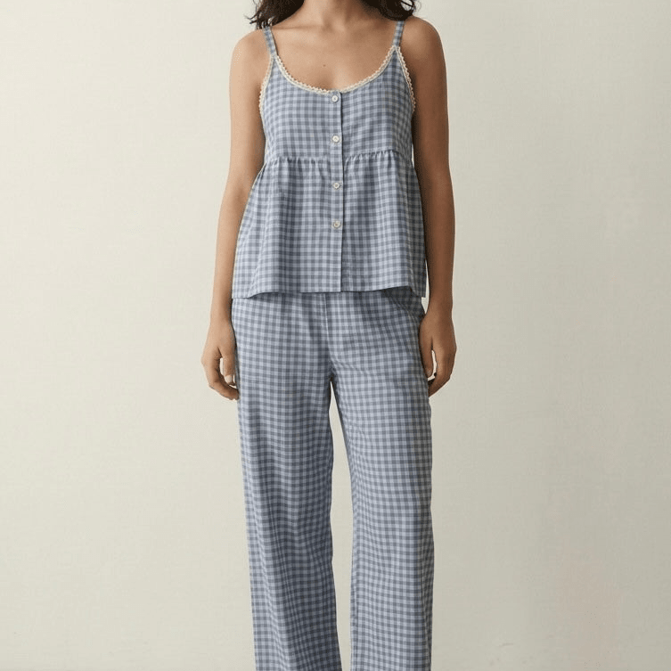  - Ever Lasting - Briony Gingham Sleeveless Pajama Set / Blue - Pajamas - Ever Lasting
