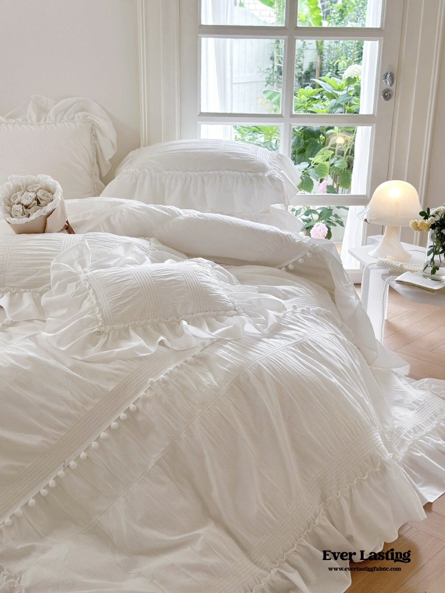 Bubble Washed Cotton Ruffle Bedding Set / Pink - Ever Lasting