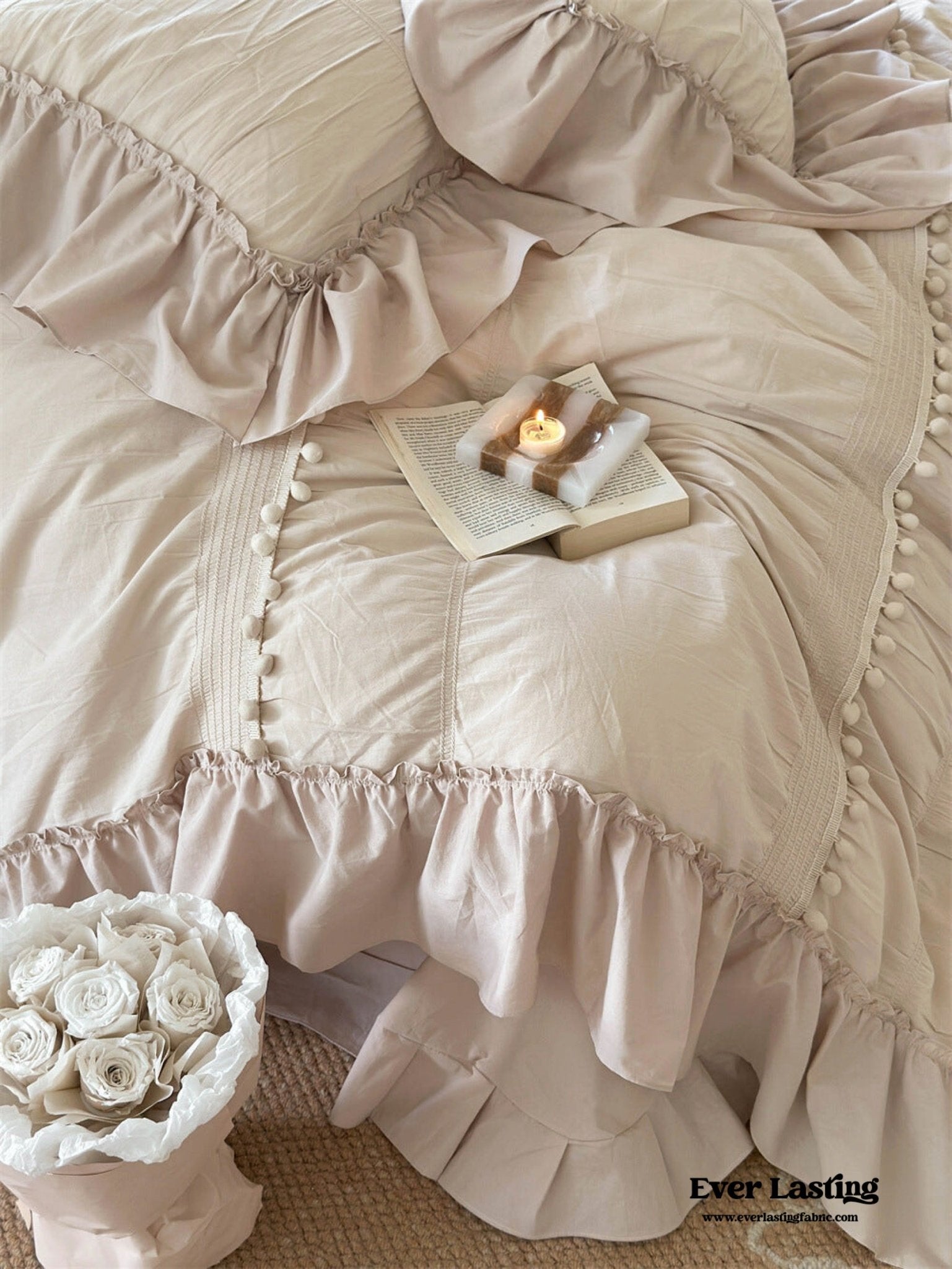 Bubble Washed Cotton Ruffle Bedding Set / Pink - Ever Lasting