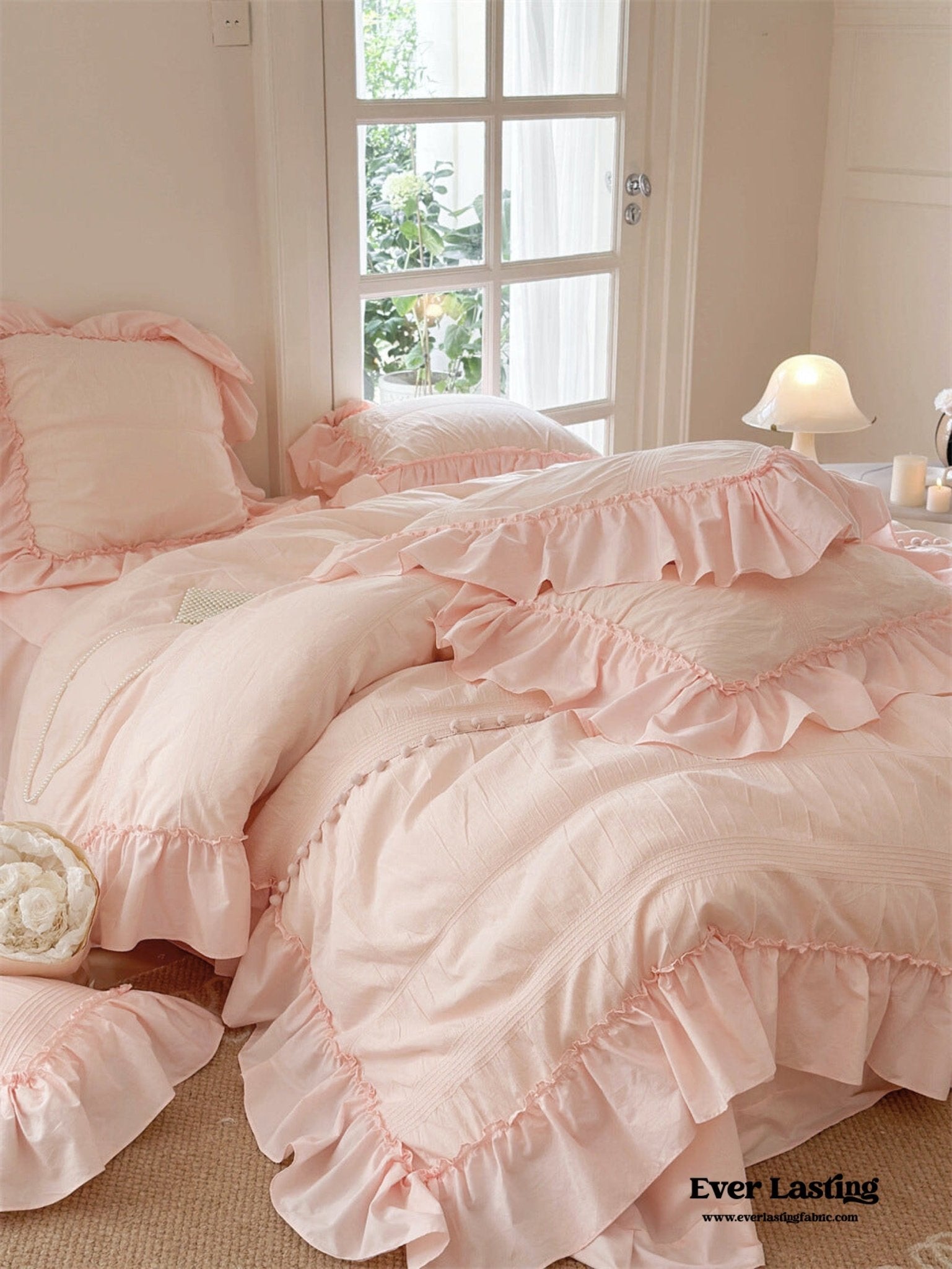 Bubble Washed Cotton Ruffle Bedding Set / White - Ever Lasting