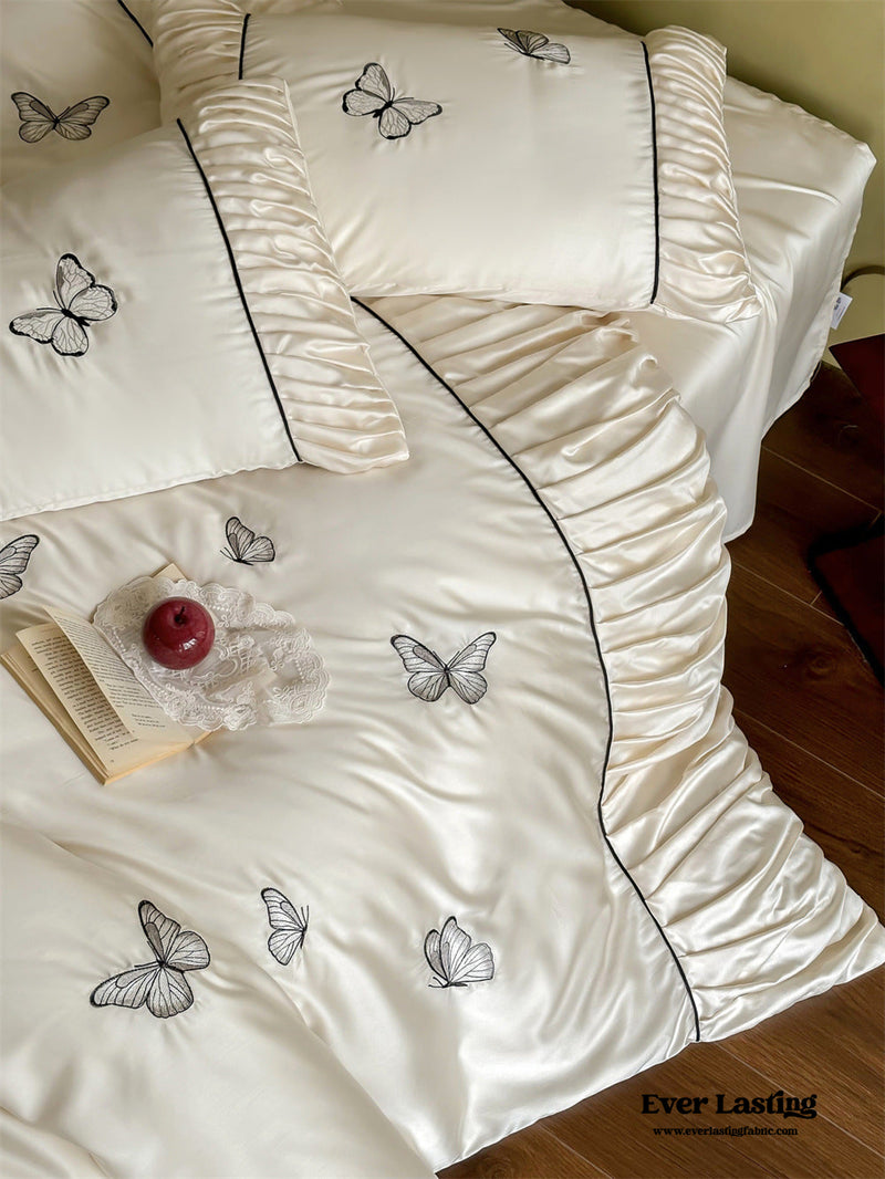 Butterfly Embroidered Ruffle Bedding Bundle
