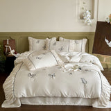 Butterfly Embroidered Ruffle Bedding Bundle White / Medium Flat
