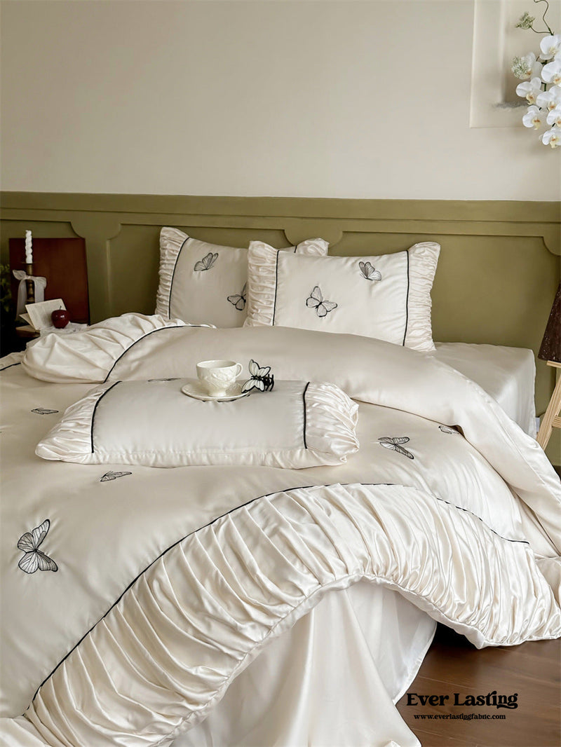 Butterfly Embroidered Ruffle Bedding Set