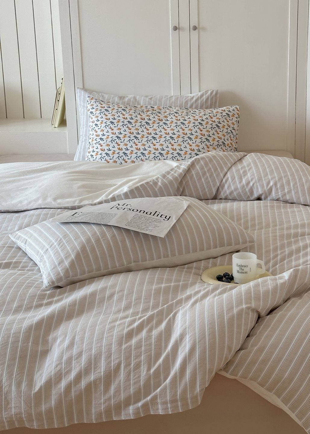 -Ever Lasting - Calla Striped Jacquard Bedding Set / Pink -Bedding Set -Ever Lasting