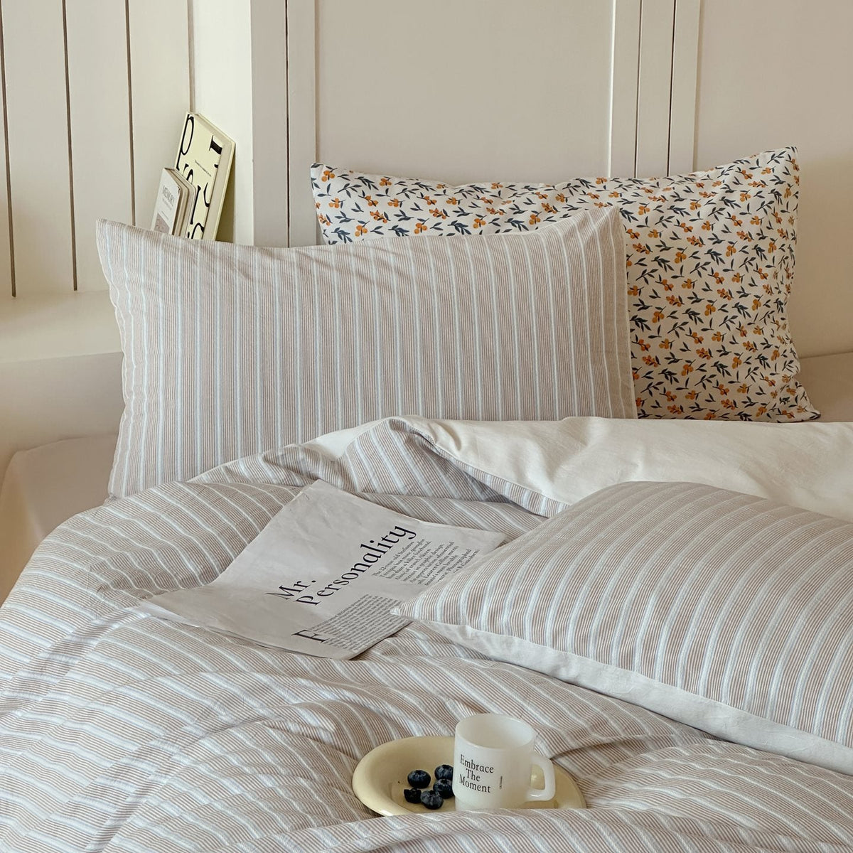 -Ever Lasting - Calla Striped Jacquard Bedding Set / Pink -Bedding Set -Ever Lasting