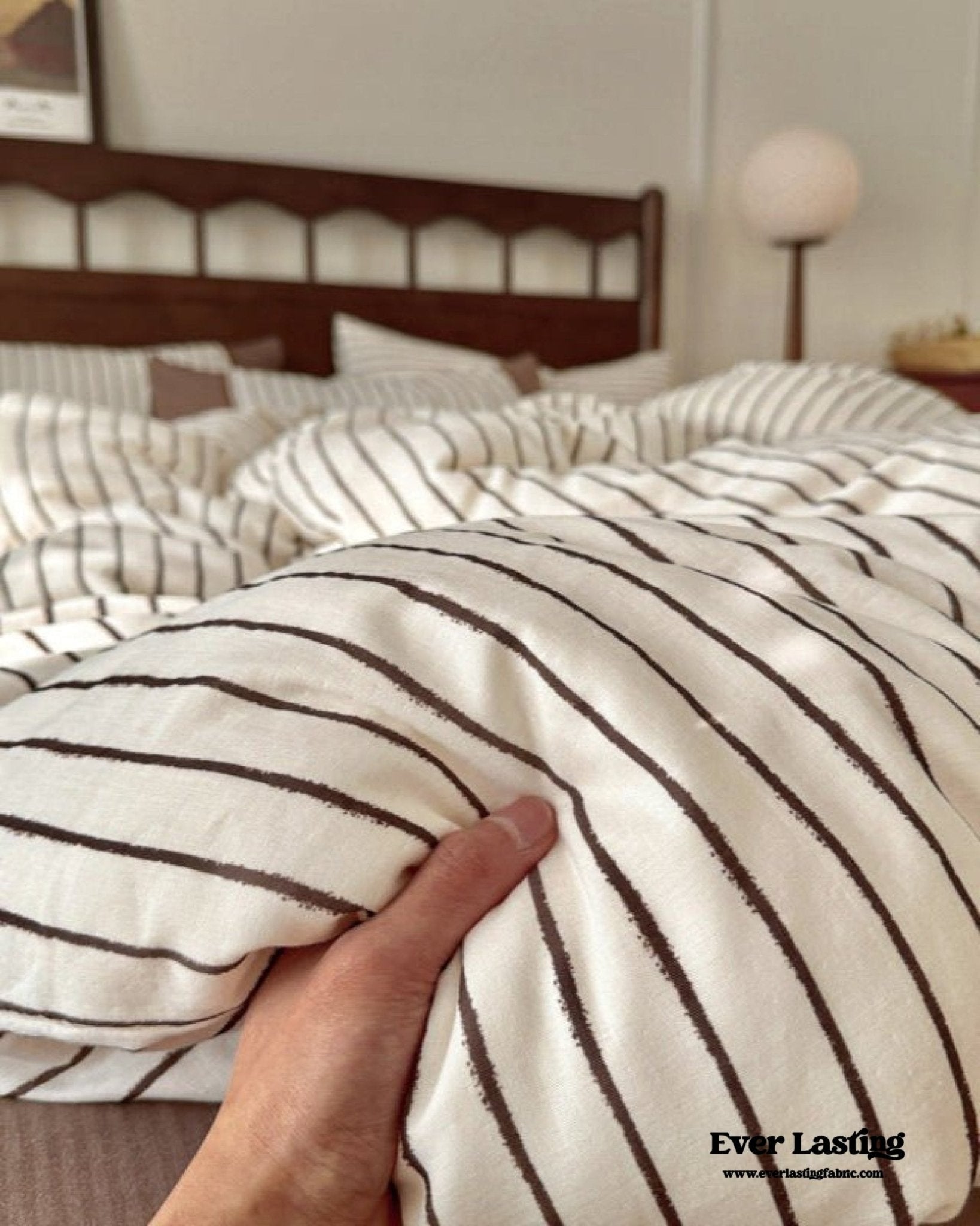 Camille French Stripe Bedding Set / Brown - Ever Lasting