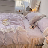 Candy Lace Gingham Ruffle Bedding Set / Pink