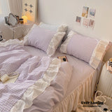 Candy Lace Gingham Ruffle Bedding Set / Pink