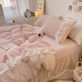 Candy Lace Gingham Ruffle Bedding Set / Pink Light Small Fitted
