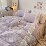 Candy Lace Gingham Ruffle Bedding Set / Pink Purple Small Fitted