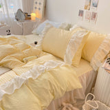 Candy Lace Gingham Ruffle Bedding Set / Pink Yellow Small Fitted