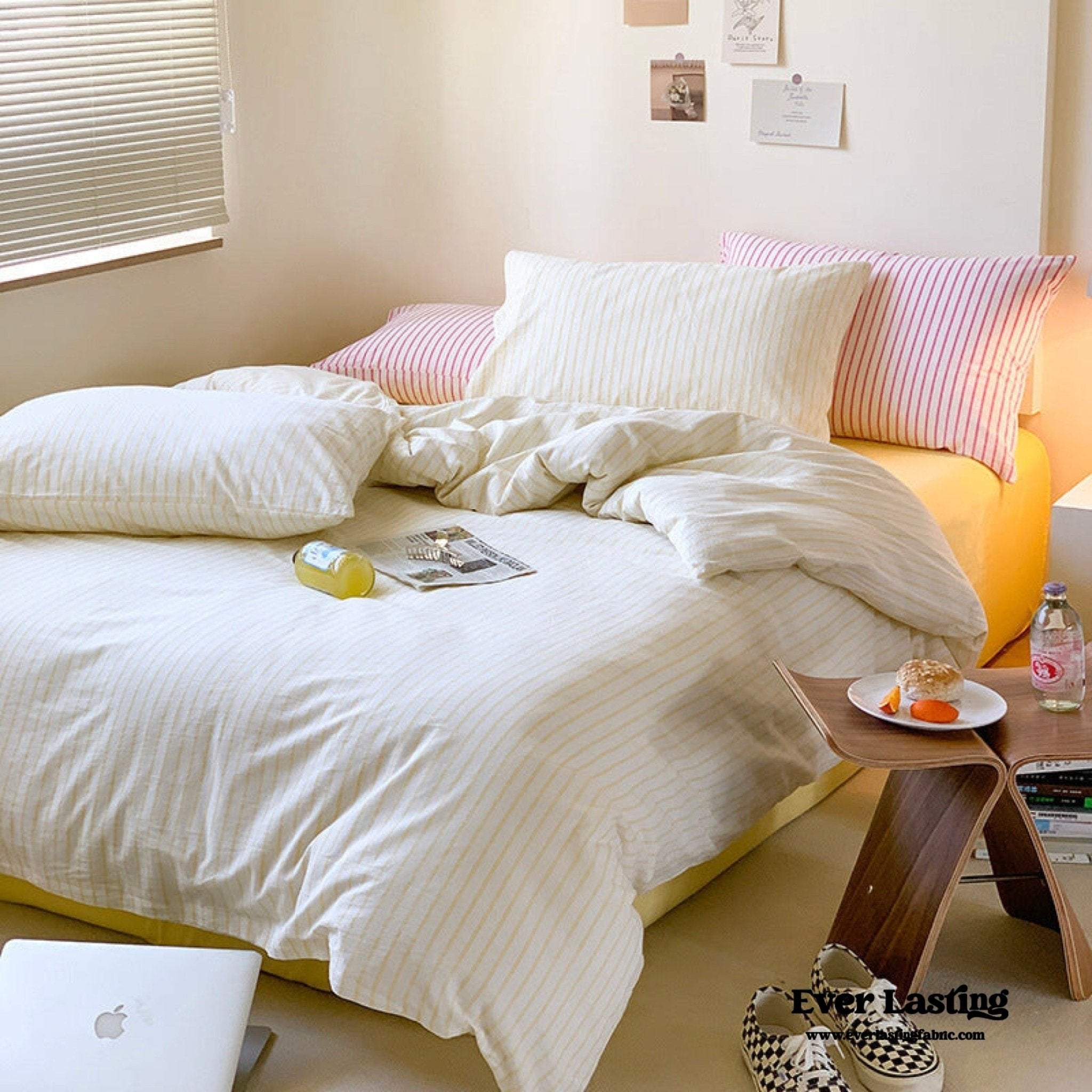 Candy Stripe Washed Cotton Bedding Set / Blue - Ever Lasting