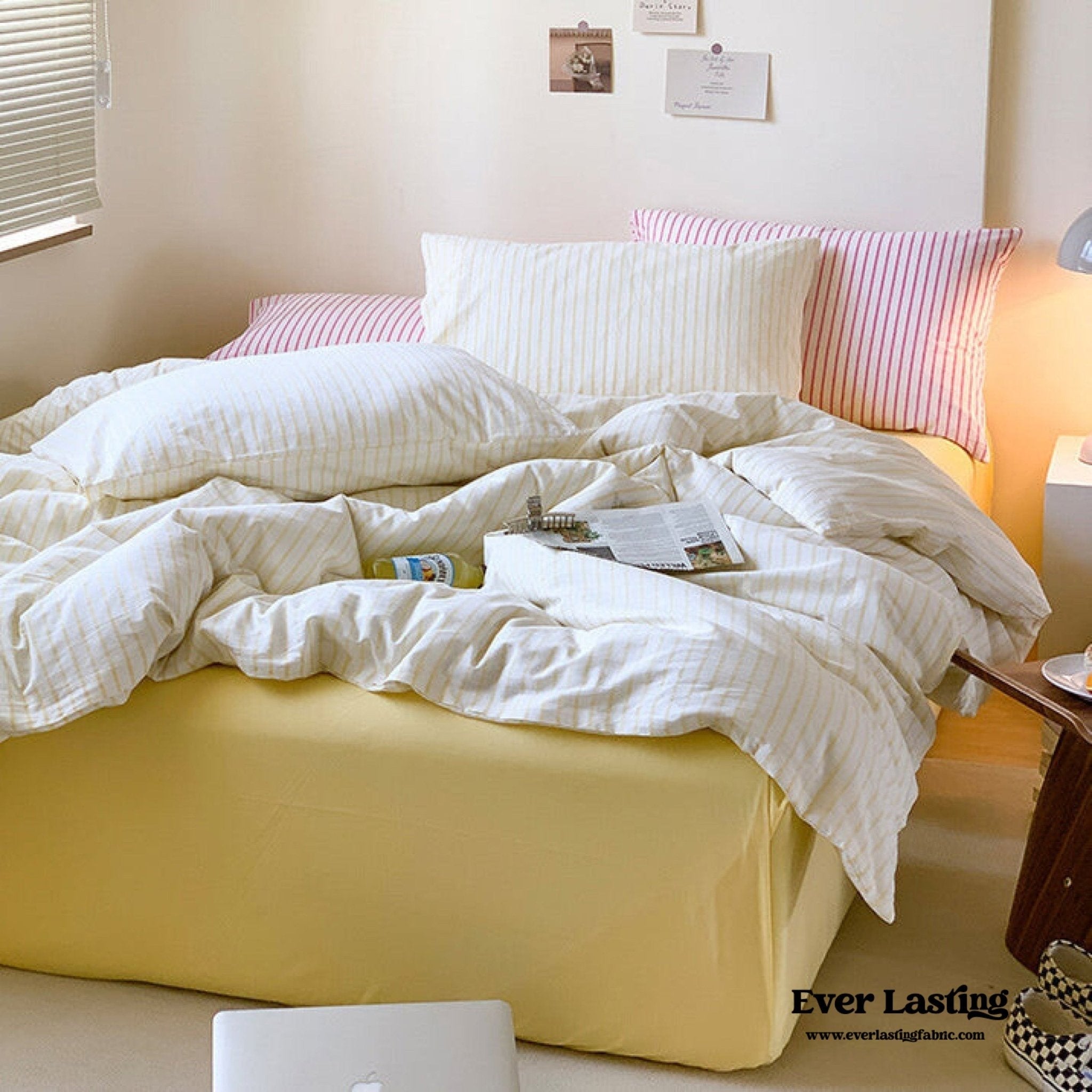 Candy Stripe Washed Cotton Bedding Set / Blue - Ever Lasting