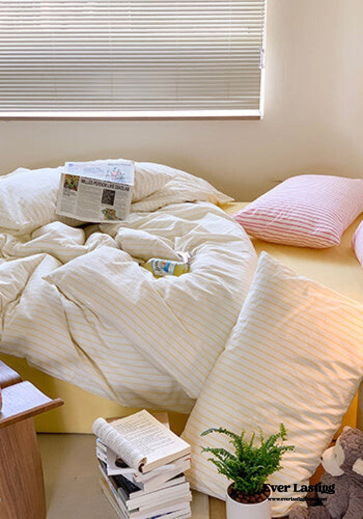 Candy Stripe Washed Cotton Bedding Set / Blue - Ever Lasting