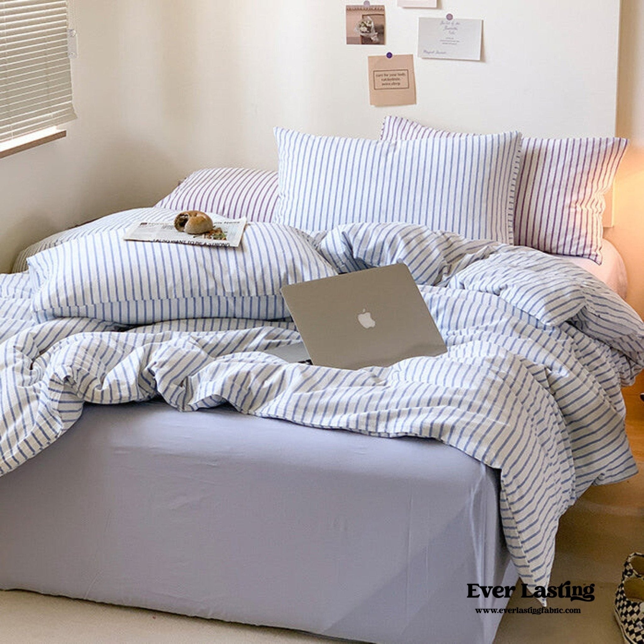 Candy Stripe Washed Cotton Bedding Set / Blue - Ever Lasting