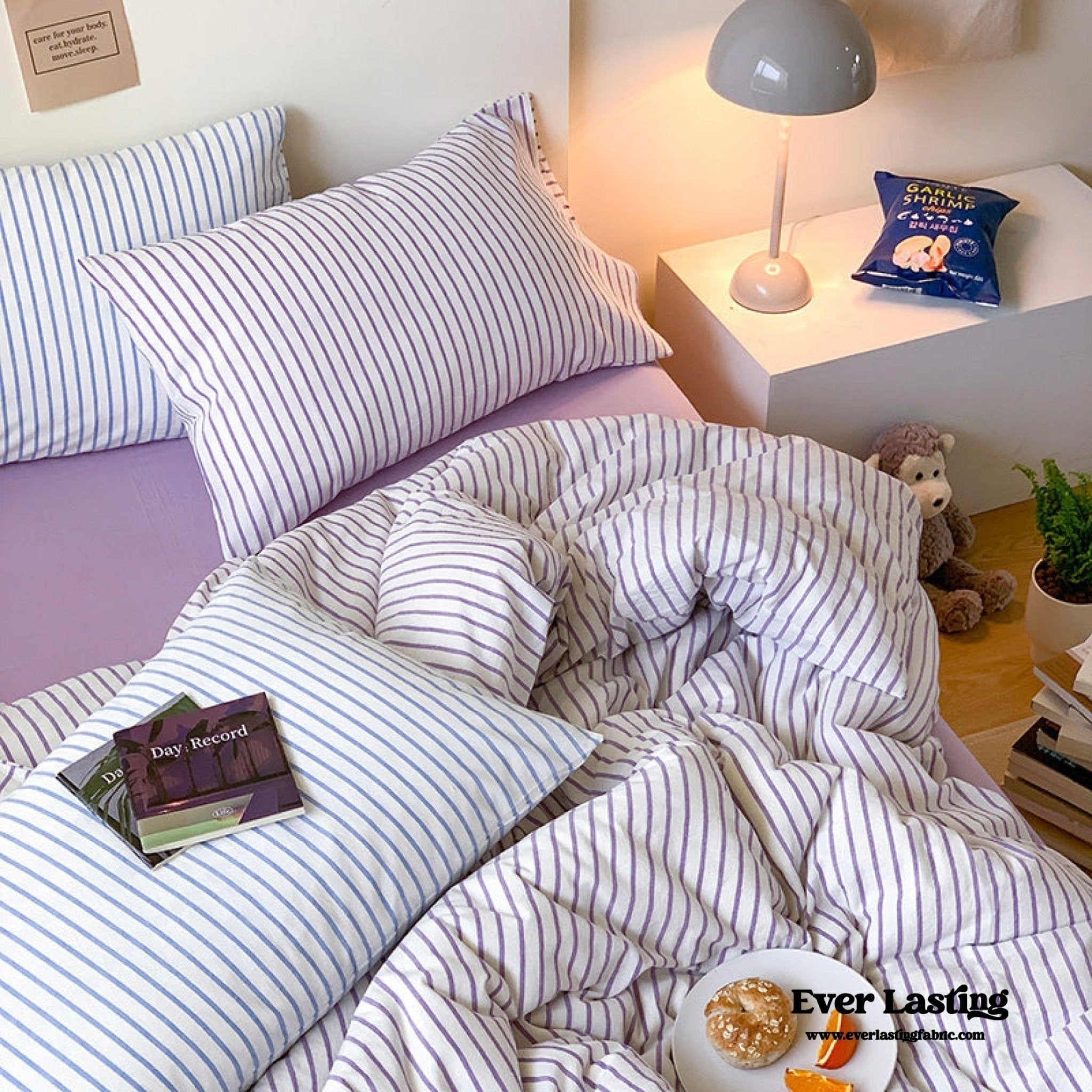 Candy Stripe Washed Cotton Bedding Set / Pink - Ever Lasting