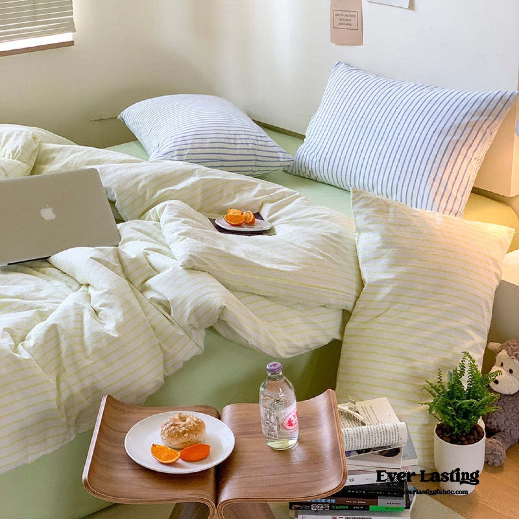 Candy Stripe Washed Cotton Bedding Set / Yellow - Ever Lasting