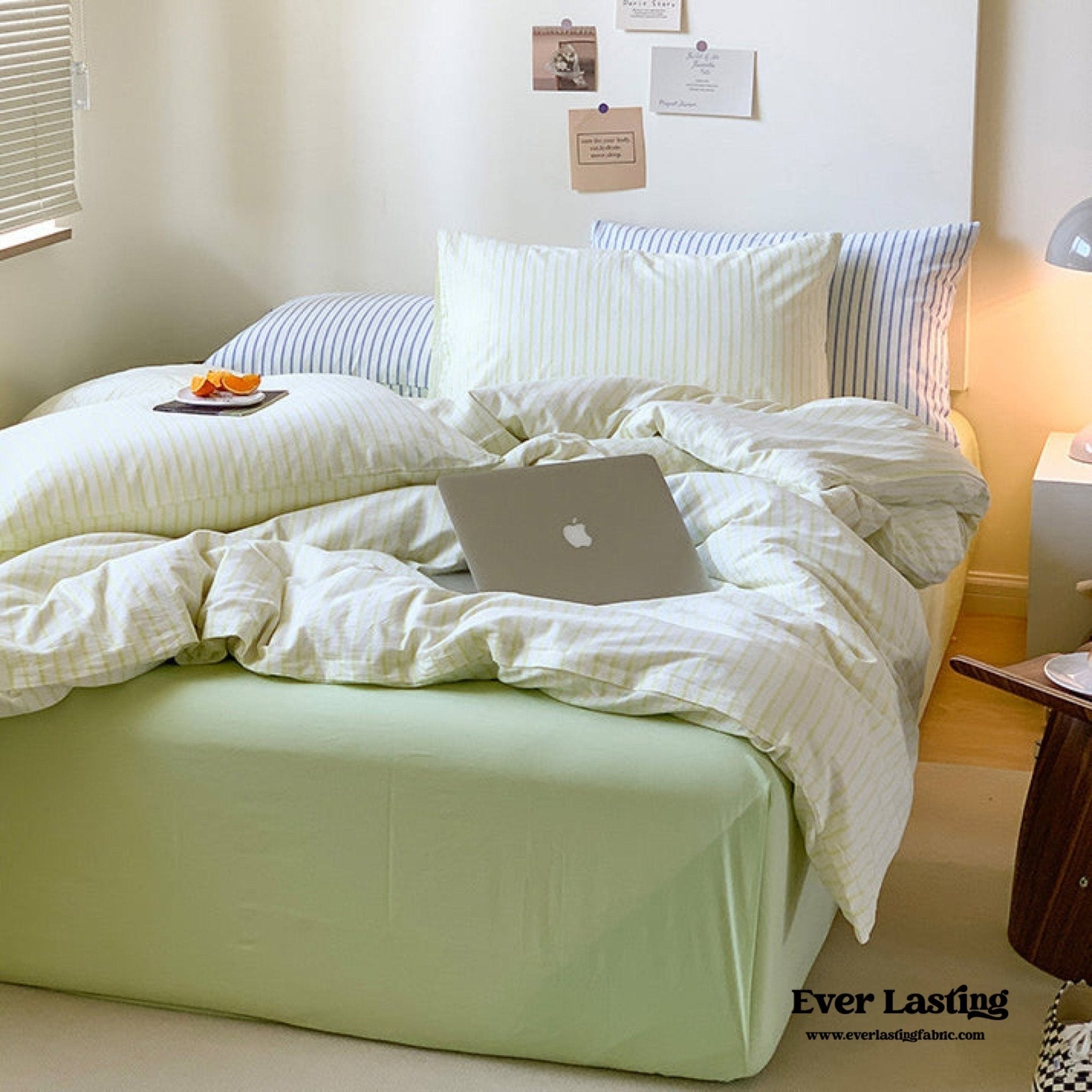 Candy Stripe Washed Cotton Bedding Set / Yellow - Ever Lasting